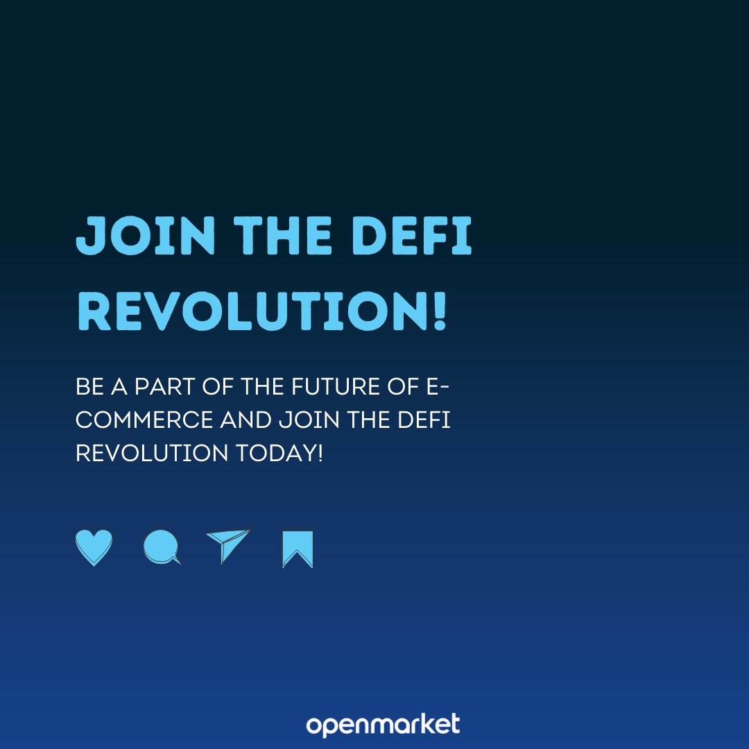 Embrace the future of e-commerce with DeFi! 

No more high fees, just cost-effective shopping. Say goodbye to middlemen, enjoy tailored loyalty rewards, and transcend borders with smart contracts. 🌐

Join openmarket.ae today!