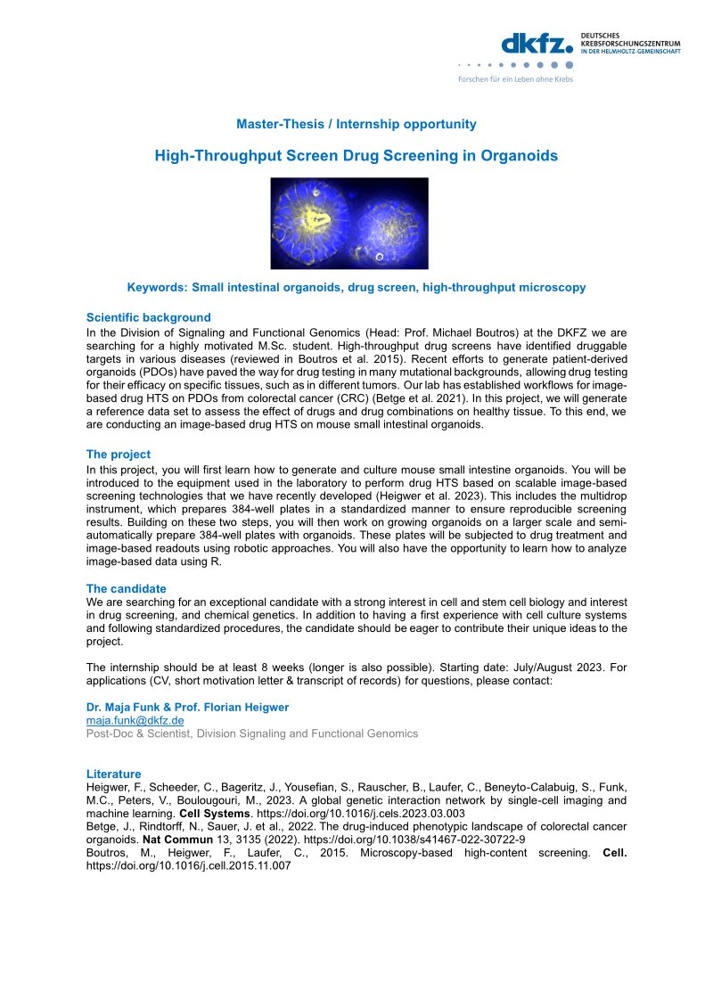 Florian Heigwer (@florianheigwer) on Twitter photo Are you on the hunt for a fascinating MSc.-Thesis or internship #opportunity in #cancerresearch? We are offering a project in the @boutroslab at DKFZ. Find out more about our work here dkfz.de/en/signaling/ and cordis.europa.eu/project/id/101… #organoids #drugdiscovery PM: <a href="/funk_maja/">Maja Funk 🦋</a> Are you on the hunt for a fascinating MSc.-Thesis or internship #opportunity in #cancerresearch? We are offering a project in the @boutroslab at DKFZ. Find out more about our work here dkfz.de/en/signaling/ and cordis.europa.eu/project/id/101… #organoids #drugdiscovery PM: <a href="/funk_maja/">Maja Funk 🦋</a>