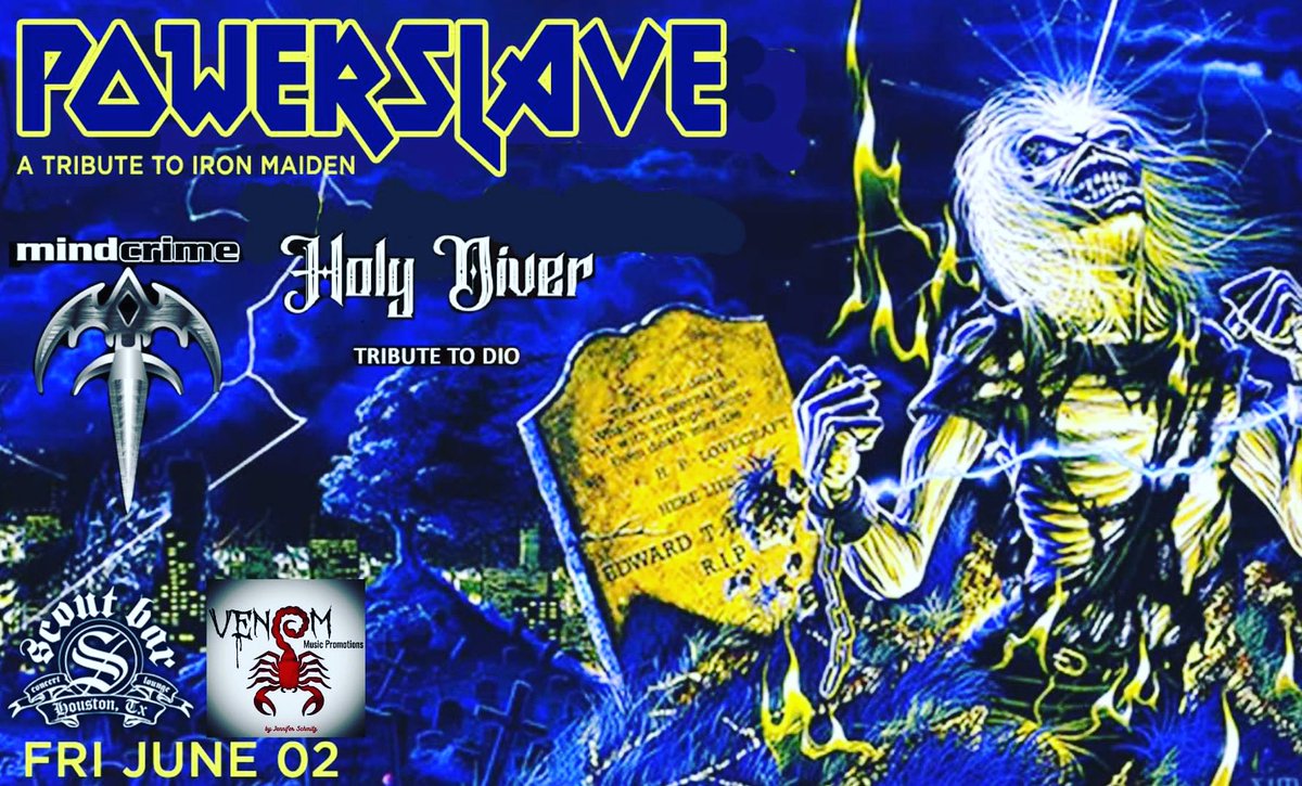 Tomorrow night at @scoutbarhtx ! @ironmaiden tribute Powerslave and @queensrycheofficial tribute Mindcrime will share the stage with @_ronniejamesdio tribute Holy Diver!! #metal #fridaynight #houston