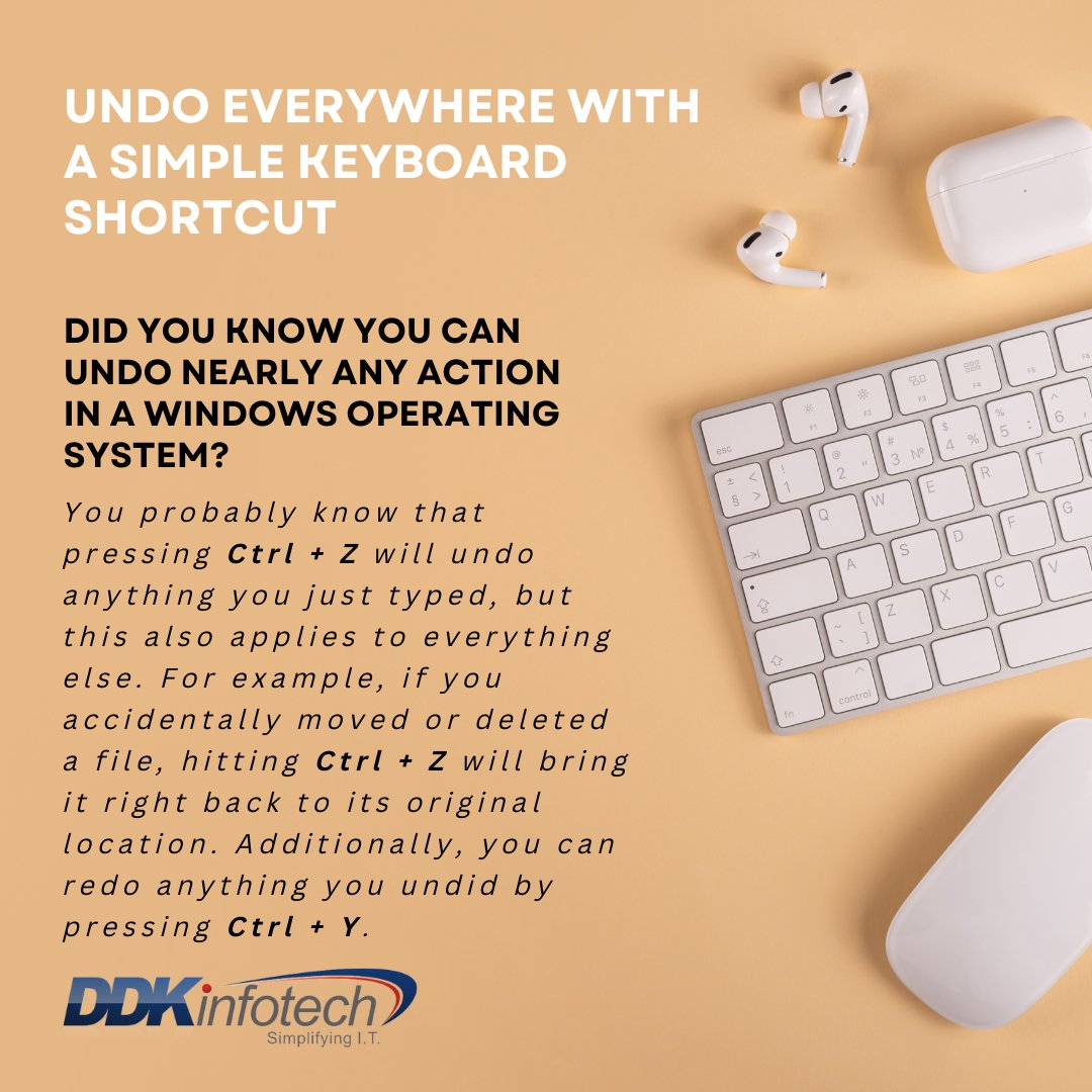 Did you know the undo shortcut can be applied nearly anywhere in a windows operating system? Try it yourself!
#techtip #keyboard #shortcuts #windows