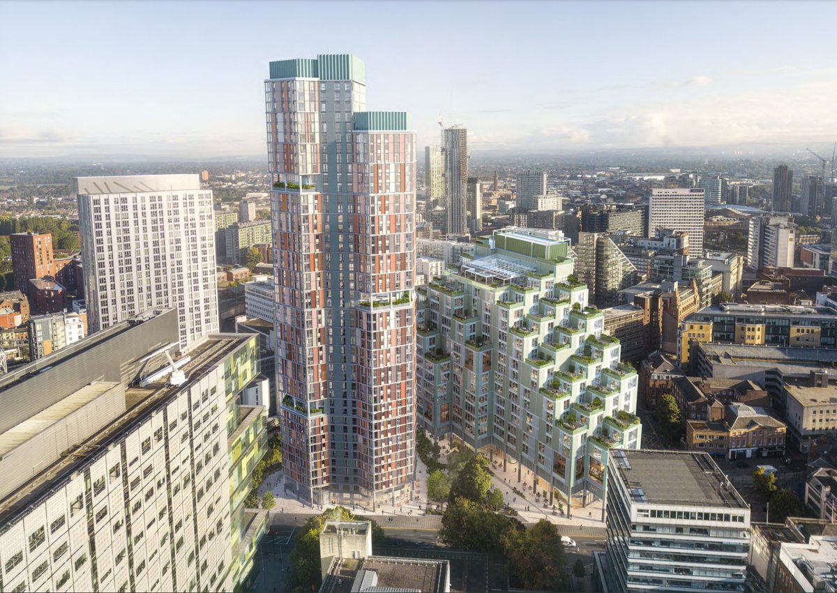 APPROVED: Albert Bridge House - HMRC's former city centre office in Bridge Street - would be demolished to make way for an apartment block with 367 flats in three hexagonal towers ranging from 34 to 45 storeys in height plus a 19-storey office block #LDReporter