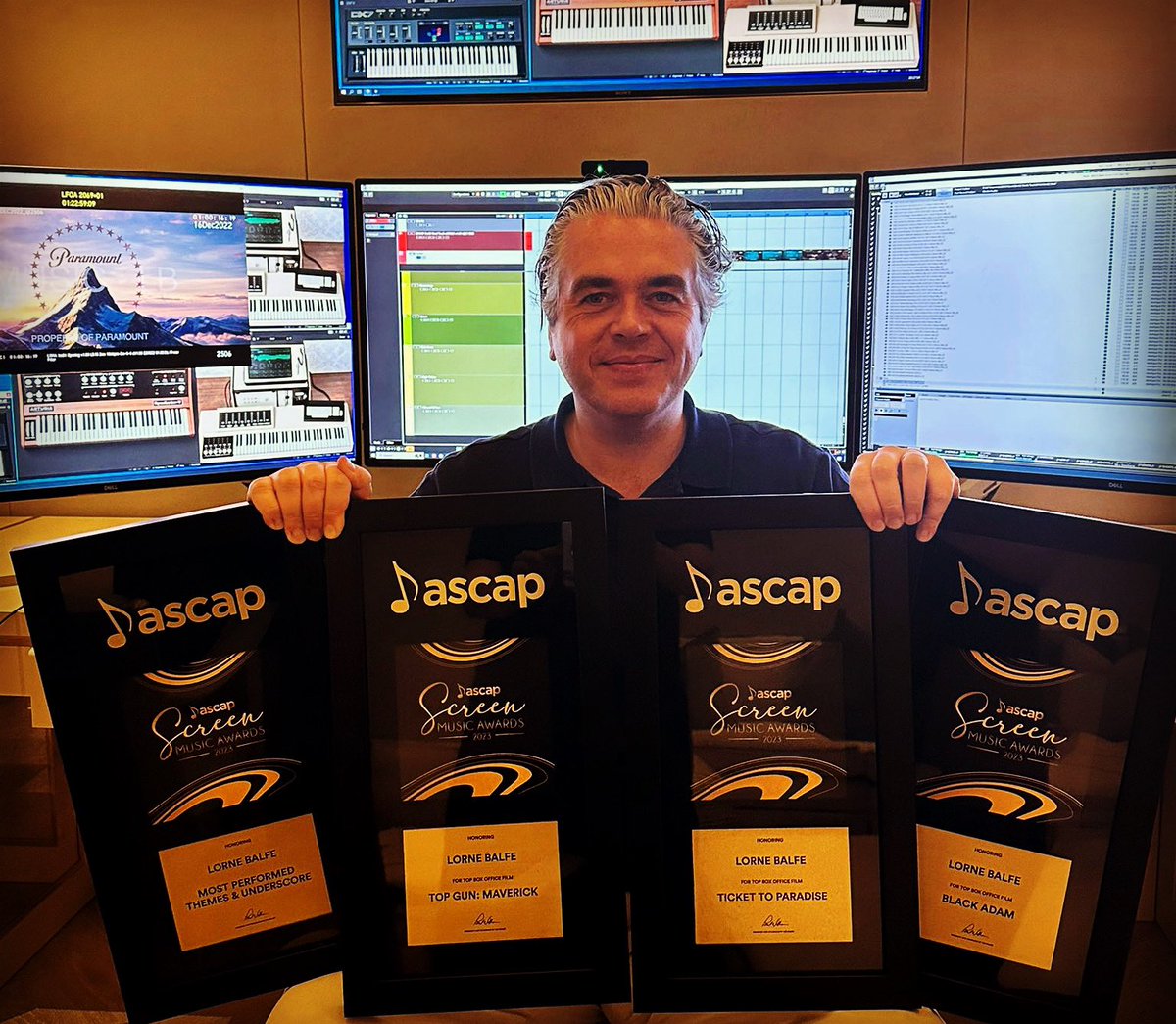 Thank you @ascsp for the amazing awards. Congratulations to all of the amazing music teams on @TopGunMovie , @ticket2paradise and @blackadammovie .