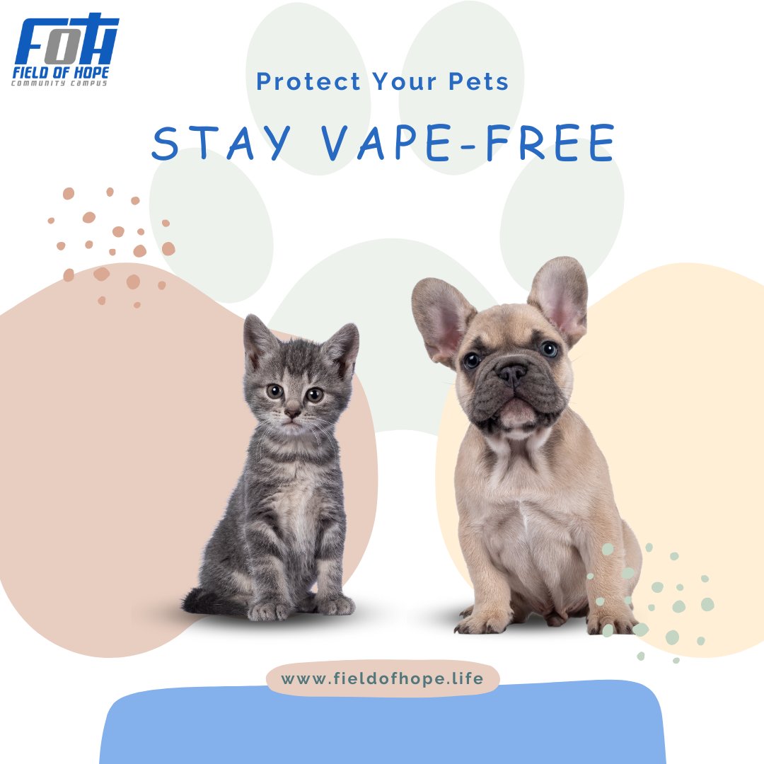 9 days to go! 

Did you know #vaping can harm your pets? Chemicals in vapes can be toxic to animals, especially cats and dogs. 

Join us on race day to learn how to protect your pets and keep them safe by staying #vapefree.

fieldofhope.life/event/preventi…
#fohccprevention #vapefreekids