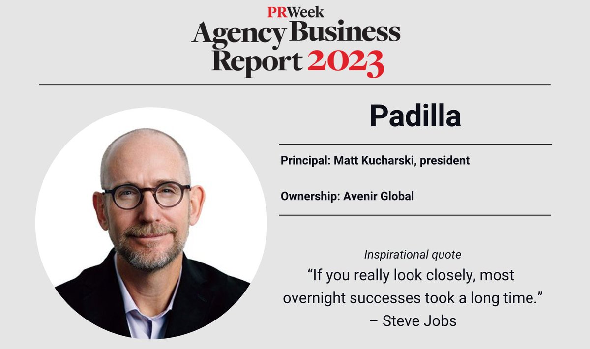 PRWeekUS's tweet photo. Agency Business Report 2023: @Padilla_Comm

With the addition of Shift Communication into its portfolio, revenue skyrocketed nearly 40% for the Avenir Global firm. https://t.co/9fhZXi8W52 #PRWeekUS #PR #comms #agencies #ABR #agencybusinessreport https://t.co/0RkaxxNwDZ