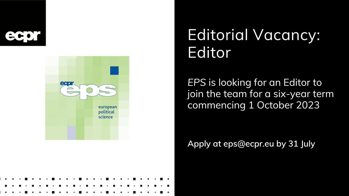 ‼️ We are #hiring! ‼️

🔎 Are you an innovative political scientist with strong international networks + publishing experience 🖋️? Then we want YOU to join our team as Editor

⏳ Submit your application by 31 July!

📌 Find out more at bit.ly/3N0wbhC
#PolSciJobs