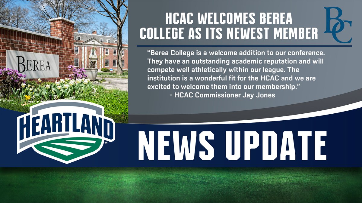 HCAC | Membership Update

The Heartland is excited to announce Berea College as its newest member. The Mountaineers will begin competition in the HCAC starting in the 2024-25 season.

#TheHeartOfD3 #D3