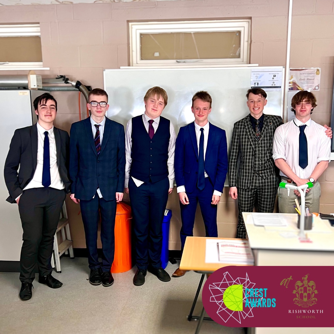 Rishworth1724's tweet photo. Our Y12 students were tasked with a project that would make an original contribution to a STEM field of study. 

They designed a bespoke machine to solve a problem, including writing code, costings, and presented their work to industry expert and mentor, Mr Robert Wood. #CREST https://t.co/YgigzJROgt