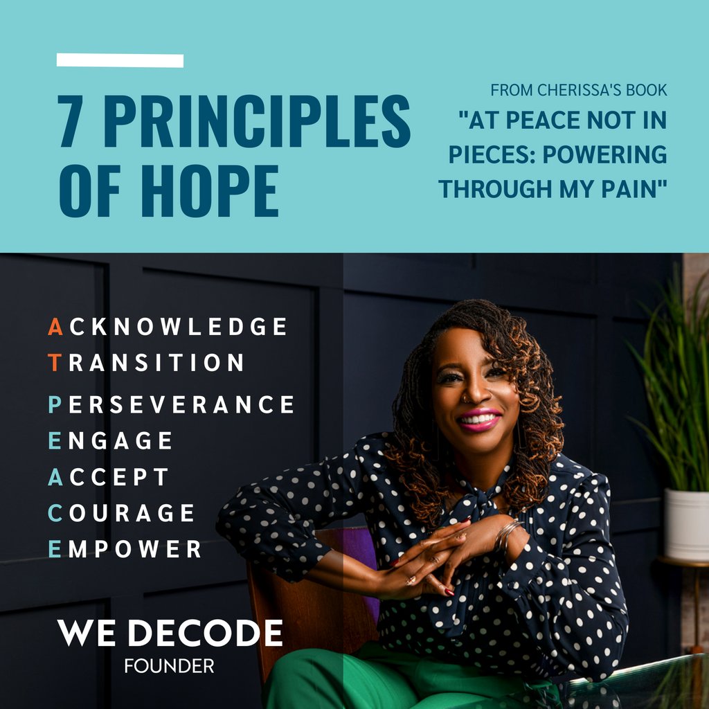 wedecode's tweet image. 🎗️ June is #PTSDAwarenessMonth, and our Founder is a PTSD survivor, and advocate. Through her book, "At Peace Not In Pieces: Powering Through My Pain,” Cherissa shares the 7 principles that have guided her to healing &amp;amp; resilience. 💖

#FounderStory #PTSDAdvocate #veteranshealth
