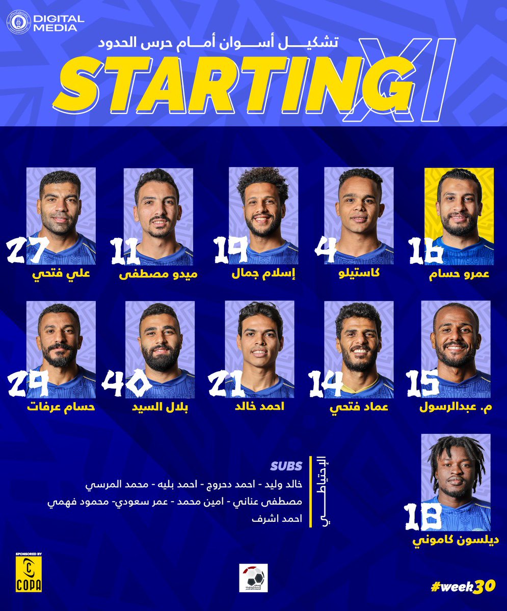 AswanSC_'s tweet photo. إليكم تشكيل فريقنا لمباراة اليوم امام حرس الحدود🔵📝
#شجع_الأزرق | #الحرس_أسوان https://t.co/JkdjfOiYAd