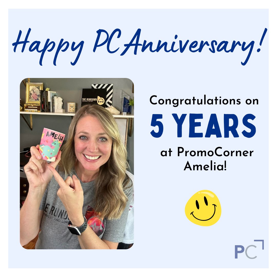 promocorner's tweet image. Happy 5 year PC Anniversary to our very own Amelia Madl! 🥳 Amelia is the best team cheerleader, always there to help, and most importantly... sings a mean karaoke and knows how to get the party started! Thank you for all that you do, Amelia! XOXO #TeamPC