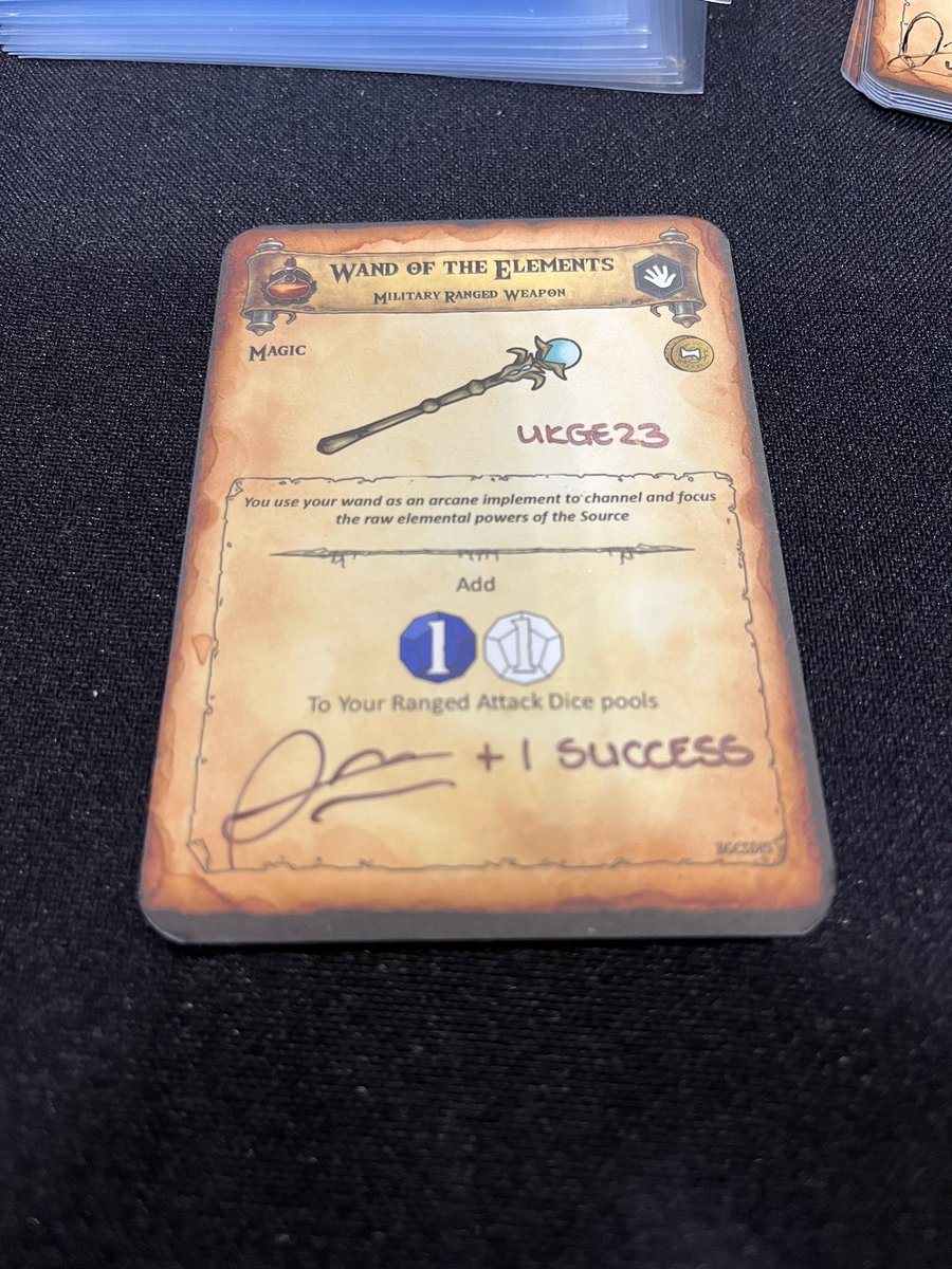 If you are at the UK Games Expo this weekend and you buy the new Elementalist Pack or the character expansion pack you’ll get a special signed Wand of the Elements, with a cheeky little bonus on it!