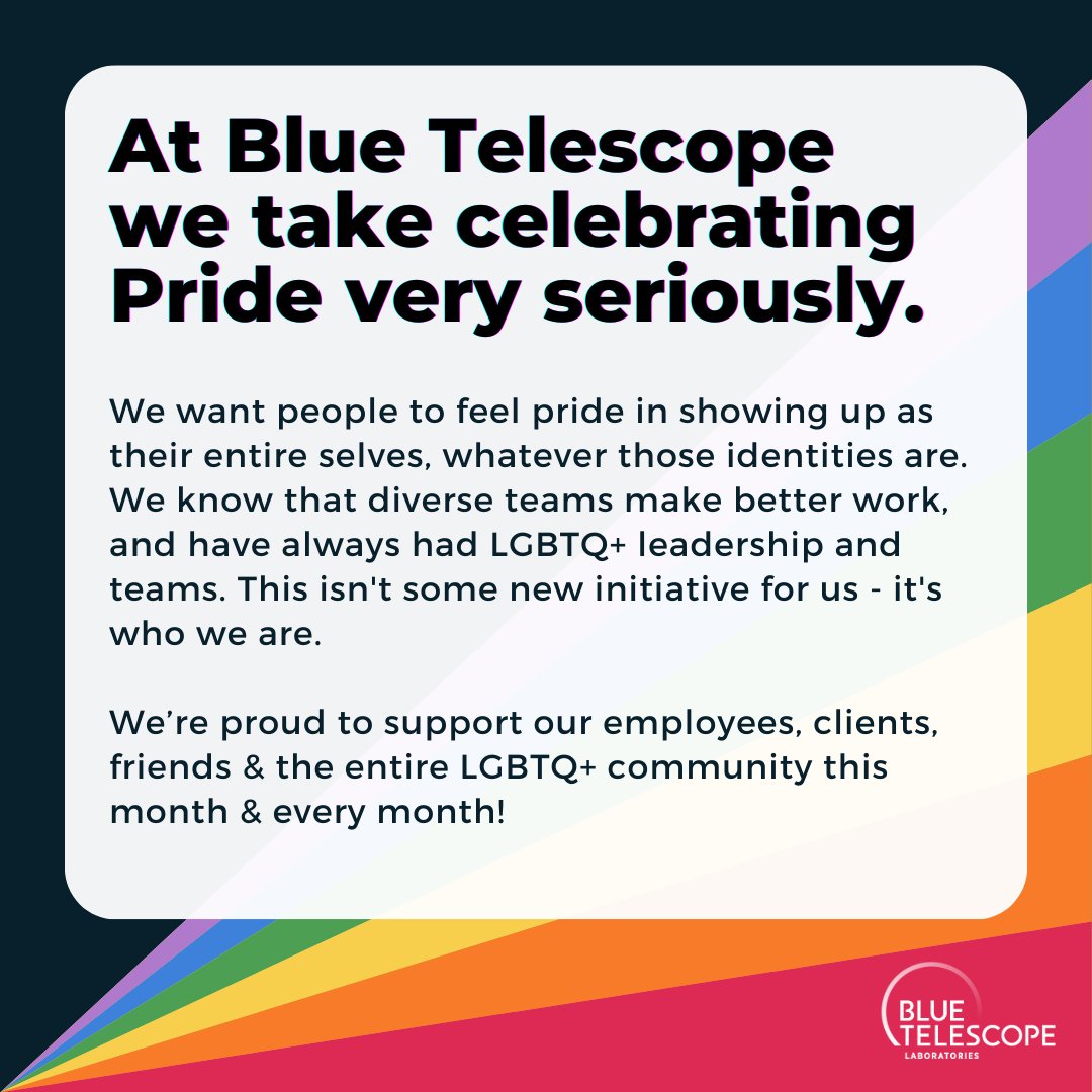 🌈 Happy Pride! 🌈

Throughout the month of June, we will be sharing more about the history of Pride and how we celebrate here at BT, but before that, we wanted to be clear on where we stand 💙🔭
