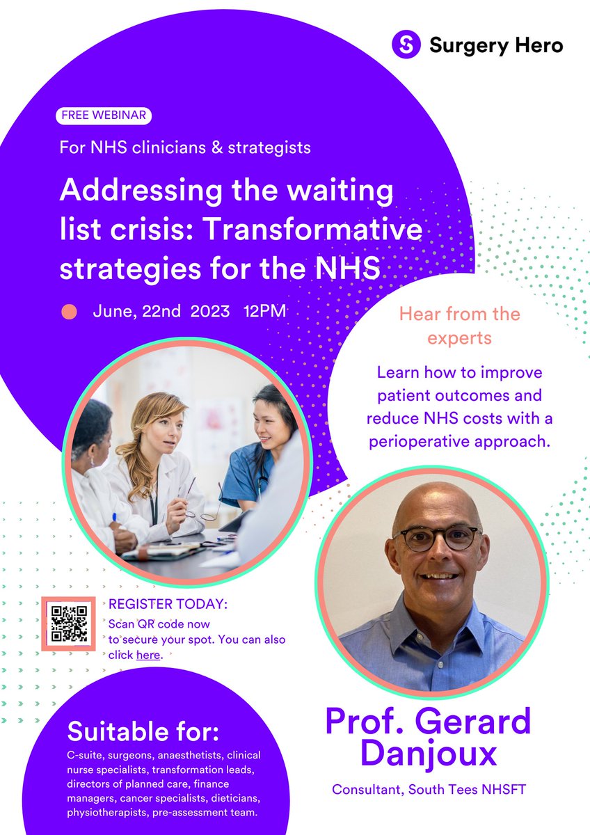Please come and join our free webinar on #waitingwell strategies across the NHS. 🧑‍🏫You can expect to learn from a perioperative expert about how @SurgeryHero is supporting patients to feel more empowered and in control of their own health.💜LINK: lnkd.in/esWXqSVn
