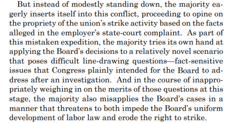 MorePerfectUS's tweet photo. The one dissenting judge, Ketanji Brown Jackson, argues that the majority is inserting itself into an assessment of labor disputes that is lawfully the purview of the National Labor Relations Board, and that the court is overstepping here. /2 https://t.co/5GRxwCp27c