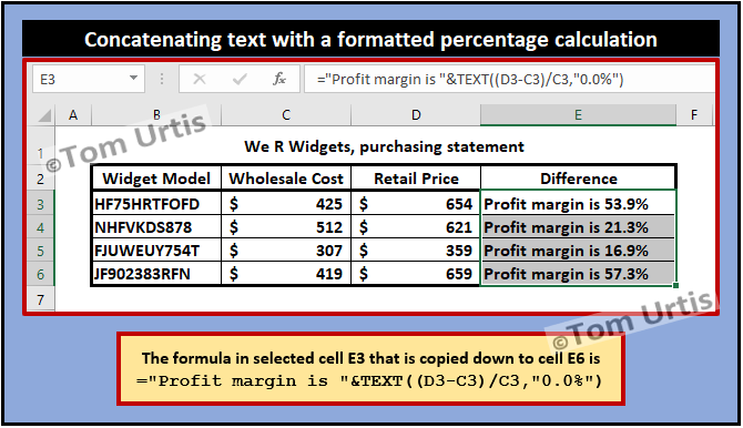 TomUrtis's tweet image. Concatenating text with a formatted percentage calculation.