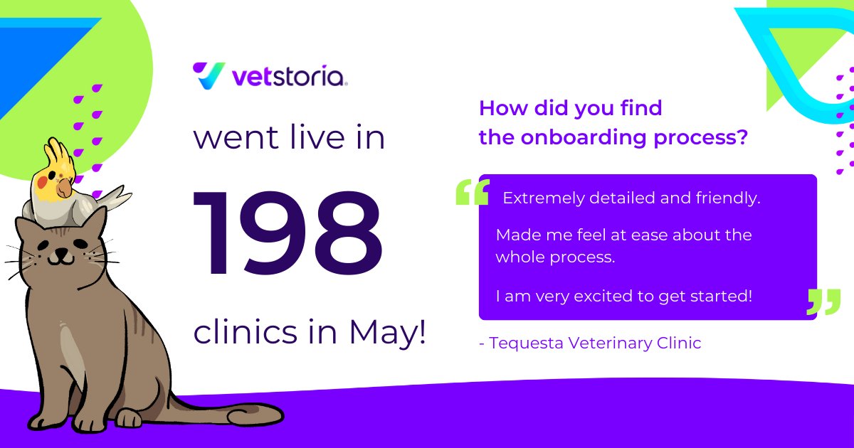 198 clinics joined Vetstoria in May!
Clinics comment on how easy it is to onboard - especially with the help of our dedicated team.
In most cases, it takes just three hours to go live with Vetstoria. What's stopping you?
#onlineBooking #Veterinarian #VetPractice #VetClinic