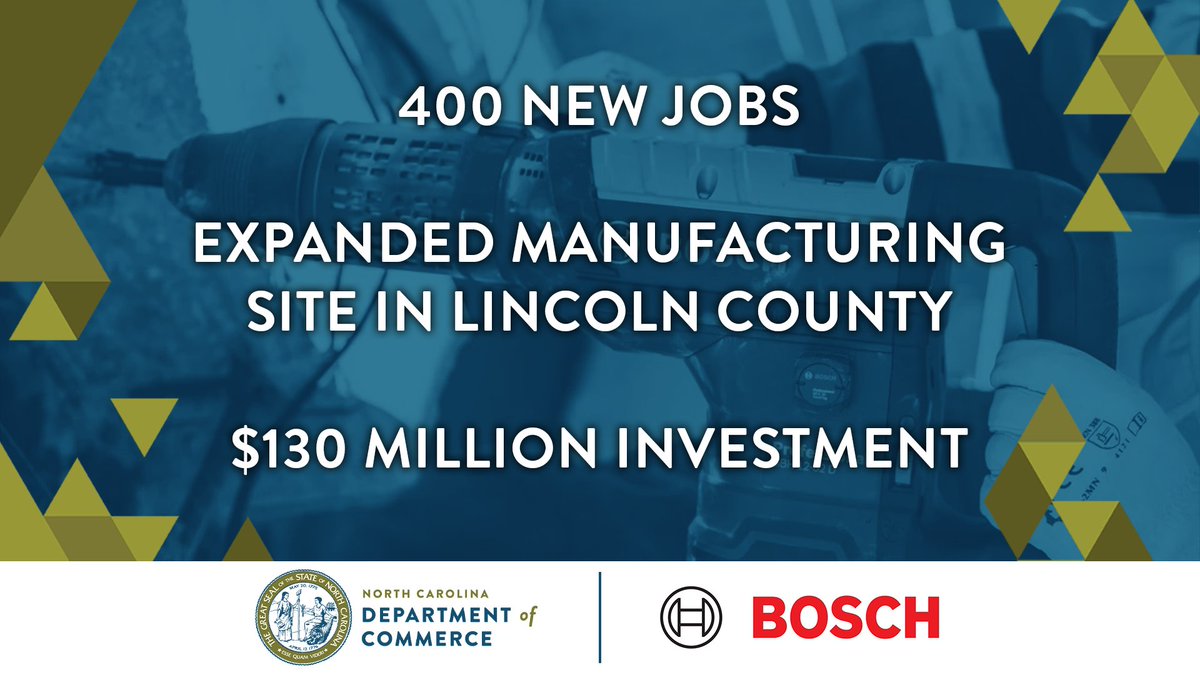 NEWS: <a href="/boschusa/">Bosch USA</a> is expanding in #LincolnCounty! The company plans to invest $130 million to expand its power tools accessory #manufacturing site in the City of Lincolnton, creating 400 new jobs.
More: bit.ly/45Agcy5
#RuralDev #EconDev #Mfg