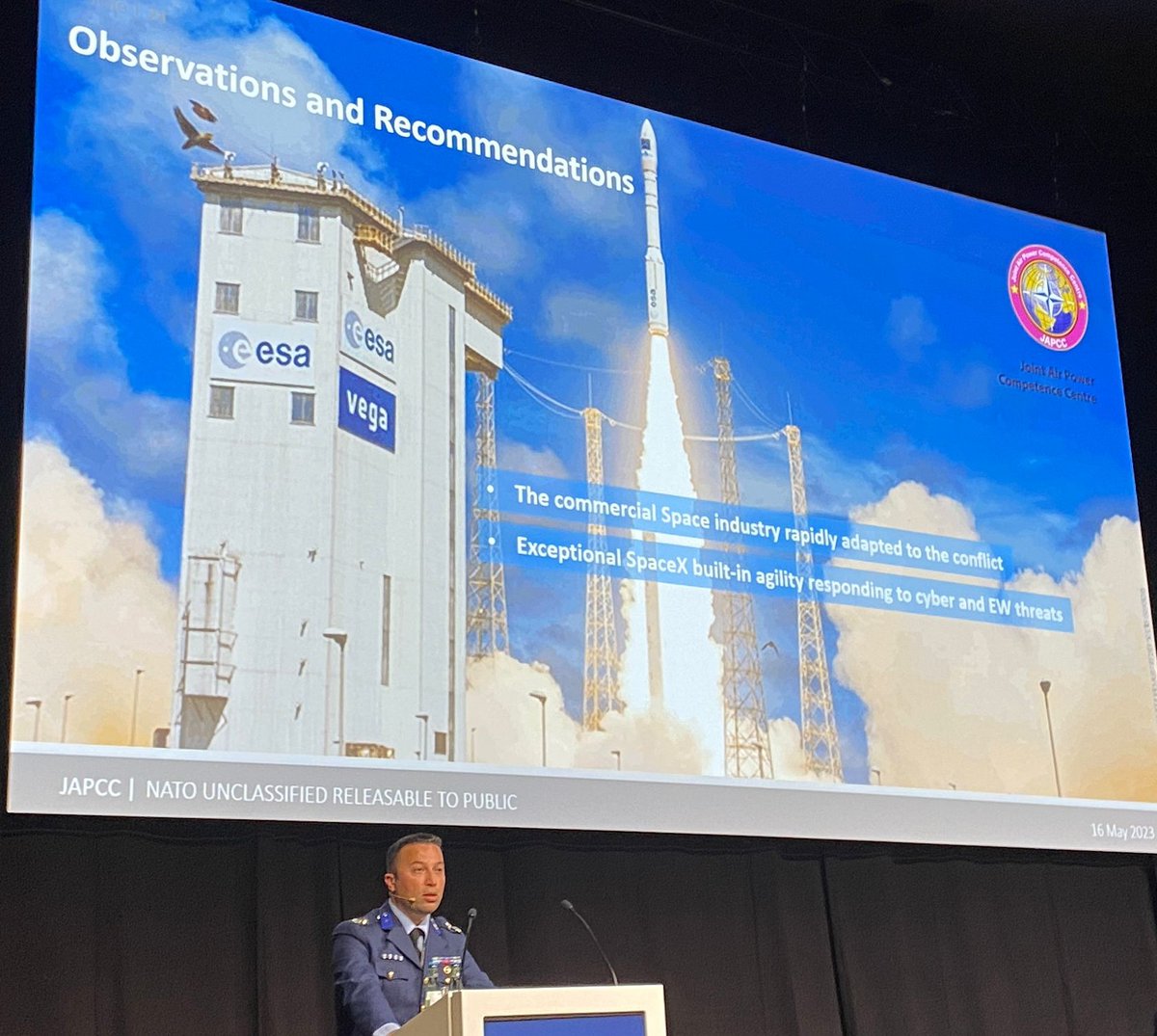 JointAirPower's tweet photo. Charting the vast expanses of #space & #cyber realms at the prestigious #AOCrows! Showing the work of #JAPCC, we delved into "NATO Space and The Impact of Commercial Space in Times of Conflict'" A thrilling exploration of our EW abilities in this ever-evolving age of information. https://t.co/O7ngyYadcJ