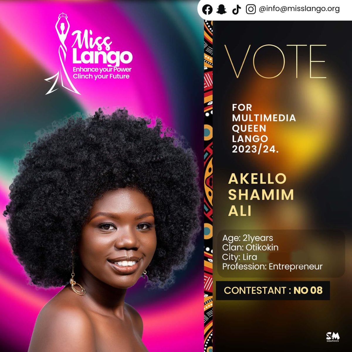 MissLango2024's tweet photo. UNVEILING MISS LANGO 2023/24 CONTESTANT NO.8
NAME. AKELLO SHAMIM ALI 
AGE.    21YEARS OLD
CLAN.  OTIKOKIN
CITY.   LIRA
EDUCATION/OCCUPATION. AN ENTREPRENEUR.
VOTE BY LIKING, COMMENTING HER NAME AND SHARING THIS POST..
#VoteMultimediaQueen
#Embracingculturaltourim https://t.co/nqsMHuXb4e