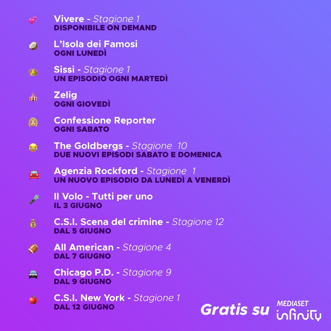 MedInfinityIT's tweet photo. 🚨SPOILER: fai swipe per scoprire una grande novità di giugno... e inizia l’estate nel migliore dei modi! 🤩

E fatti sorprendere anche da tutti gli altri titoli del mese che potrai vedere quando vuoi… solo su Mediaset Infinity! ⛱ https://t.co/y1l0aarzrS