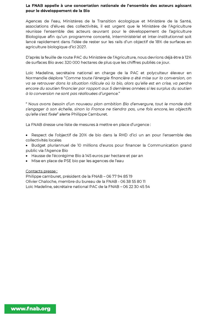 CP 📰 La dynamique de conversion #Bio divisée par trois, la FNAB appelle à une mobilisation générale

Lire notre CP 👉bit.ly/3qp41Us