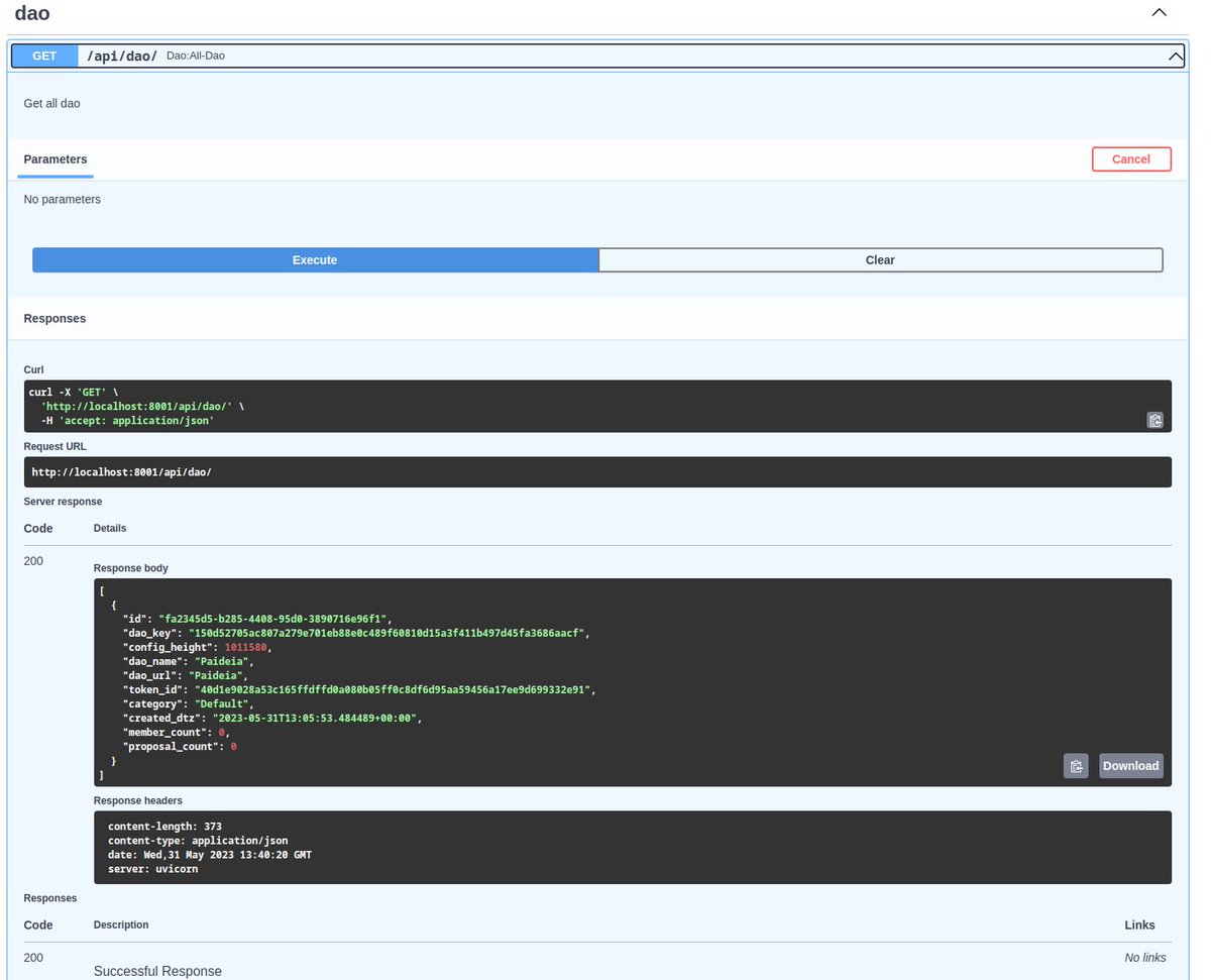 In the Paideia demo, which has been running for half a year, DAOs have been live in our DB, a WEB 2 version.👇🏽

However, with the successful implementation of our contracts, DAOs are now operational on-chain. Our remaining task is to integrate both components to provide users