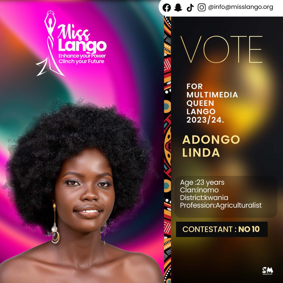 UNVEILING MISS LANGO 2023/24 CONTESTANT NO.10 NAME. ADONGO LINDA AGE. 23YEARS OLD CLAN. INOMO DISTRICT. KWANIA EDUCATION/OCCUPATION. AN AGRICULTURALIST. VOTE BY LIKING, COMMENTING HER NAME AND SHARING THIS POST.. #VoteMultimediaQueen #Embracingculturaltourim