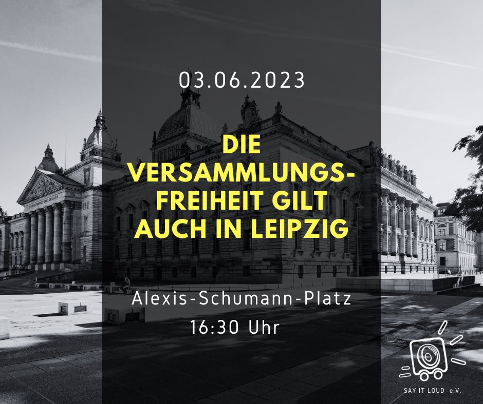 sayitloudev's tweet photo. Demoaufruf: Die Versammlungsfreiheit gilt auch in Leipzig!

🗓 Samstag #le0306
🕟 16:30 Uhr
📍 Alexis-Schuhmann-Pl. (Exil)

Durch die Stadt Leipzig wurde für das Wochenende eine Allgemeinverfügung (samt polizeilichen Kontrollbereich) erlassen, welche wir scharf kritisieren. (1/3) https://t.co/92NJXyKxXj
