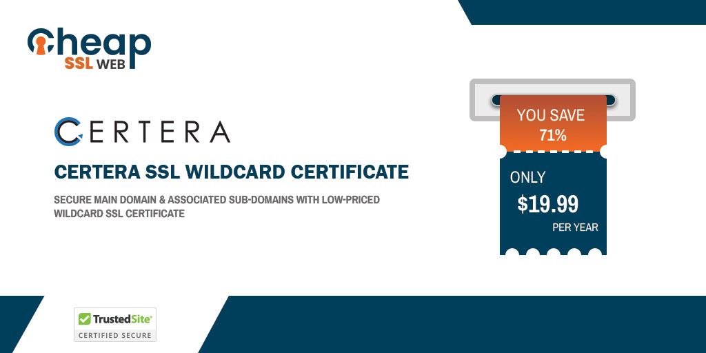 cheapsslweb's tweet image. Get a Certera Wildcard SSL Certificate at the Lowest Price - Starts at $19.99/Year   
Buy now: - cheapsslweb.com/certera-ssl-wi…

➡️ Domain Validation  
➡️ Issuance in a few minutes  
➡️ Certera&apos;s static site seal
➡️ $10,000 Warranty

#certerassl #cheapsslweb #wildcardssl