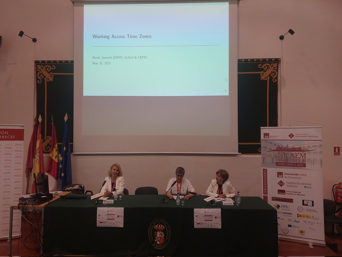 MamenCuerva's tweet photo. Excellent presentation of Prof. Beata Javorcik in the Plenary session: Working across time zones in #25AEM_Toledo @ALdEconomia @uclm_es https://t.co/43JHLMppNh