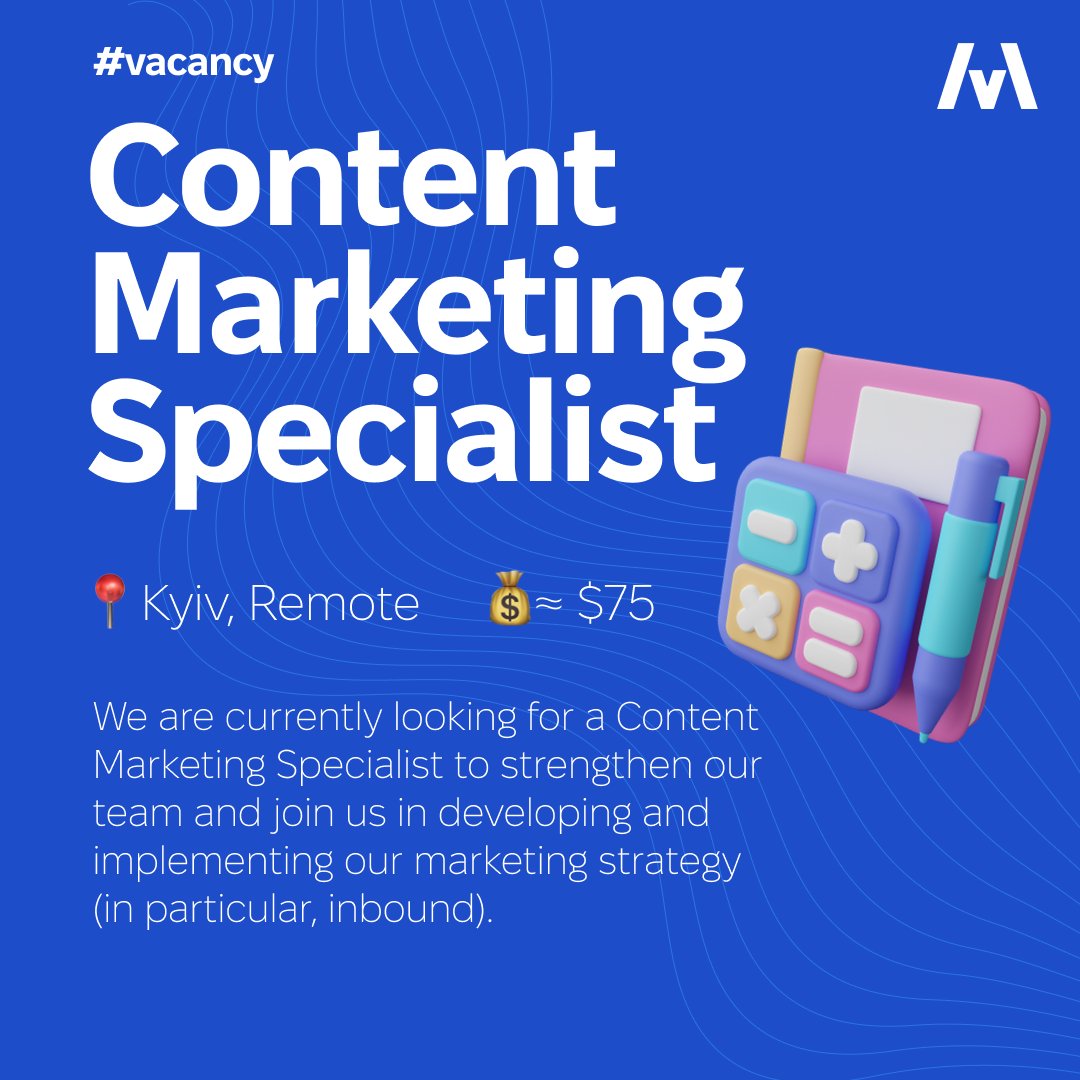 🚀 We are looking for a Content Marketing Specialist!
📌Kyiv, Remote
🎉 #Referral bonus ≈ $75

You can find a description and submit a recommendation here: app.matchit.me/vacancies/6898…

#digitalmarketing #Kyivjobs #remotework #job #vacancies #kyiv #ukraine #bonus #recruiter