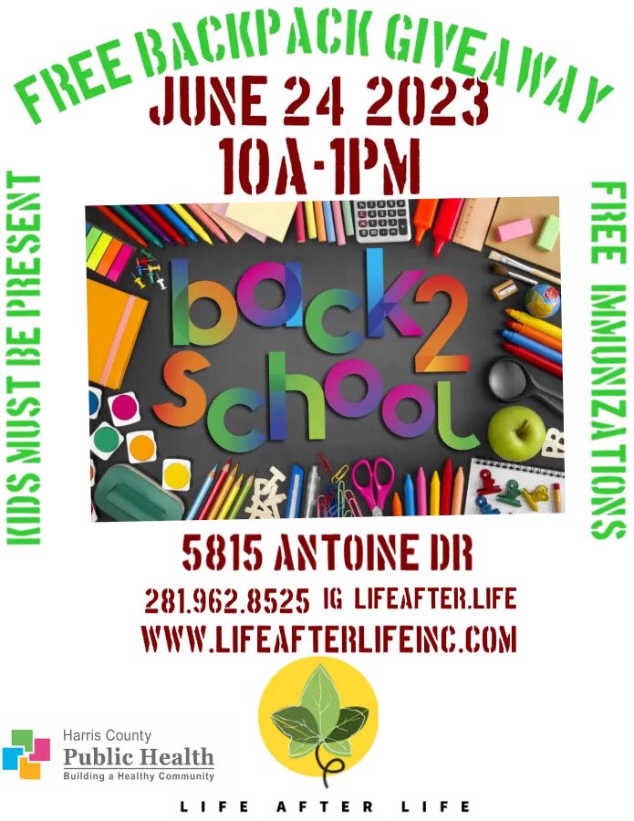 LifeAfter_Life's tweet photo. We are so excited to partner with @hcphtx for our Back 2 School Drive. We know it’s early but we want to give parents one less thing to worry about! #wecare #wegiveback #nonprofit #rebuildthecommunity #byhealingthefamily https://t.co/mw3RX5KIch