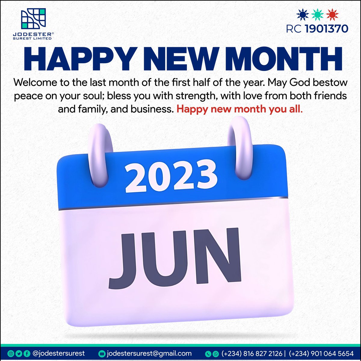 Welcome to the last month of the first half of the year. May God bestow peace on your soul; bless you with strength, with love from both friends and family, and business.Happy new month y’all

#HappyNewMonth  #businessgrowth #jodestsurestlimited #brandidentity #graphicsdesign