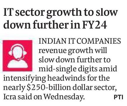 According to ICRA, the revenue growth for Indian #IT Companies will slow down further to mid-single digits amid intensifying headwinds for the nearly USD 250bn dollar sector.

@FinancialXpress | @PTI_News 

Read: financialexpress.com/industry/it-se…

#ICRAInNews #ICRAViews #ITsector #FY2024