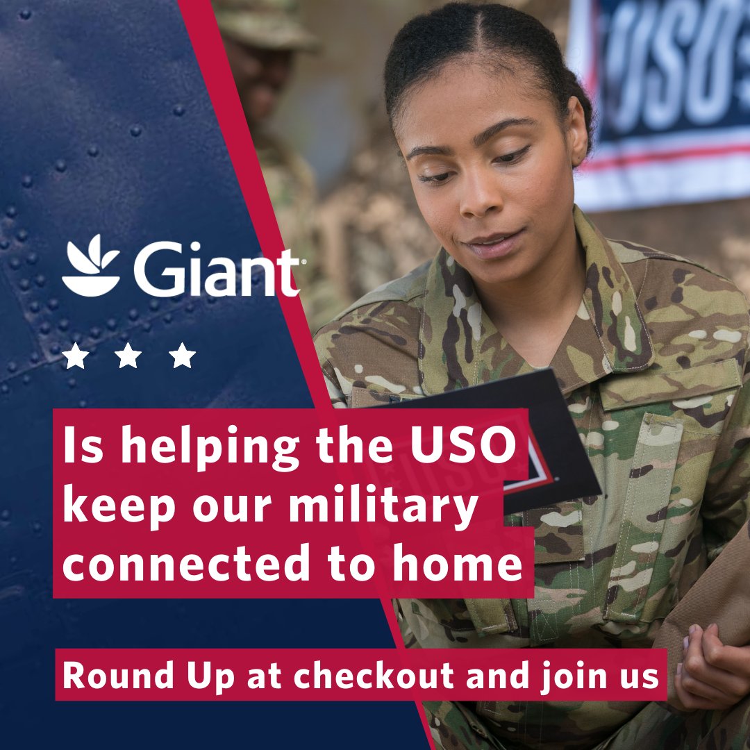 ❤️ 💙 There is only 1 week left for @GiantFood shoppers to Round Up to the nearest whole dollar during checkout and join the mission of @The_USO. With your help, we can continue supporting our #military through every step of their service to our nation.