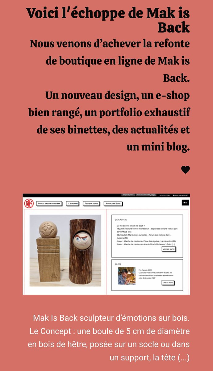 laelaeta's tweet photo. La première "une" de Eshops crealouest , merci Mak is back #eshopscrealouest #artiste #metiersdart #crea #eshop https://t.co/awoR4RNxfG