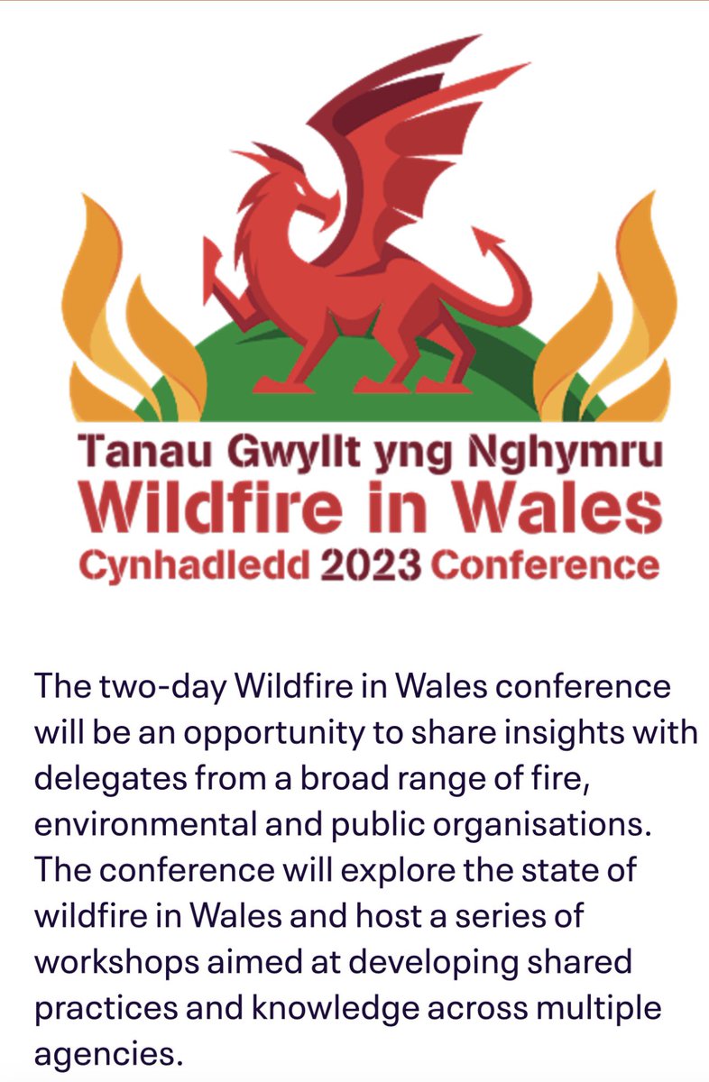 We are hosting #wildfiresinwales conference on the 13th & 14th June, in Merthyr. This is an integrated discussion about #wildfire because it is a social, environmental, cultural, & incident response challenge. eventbrite.com/e/wildfire-in-…