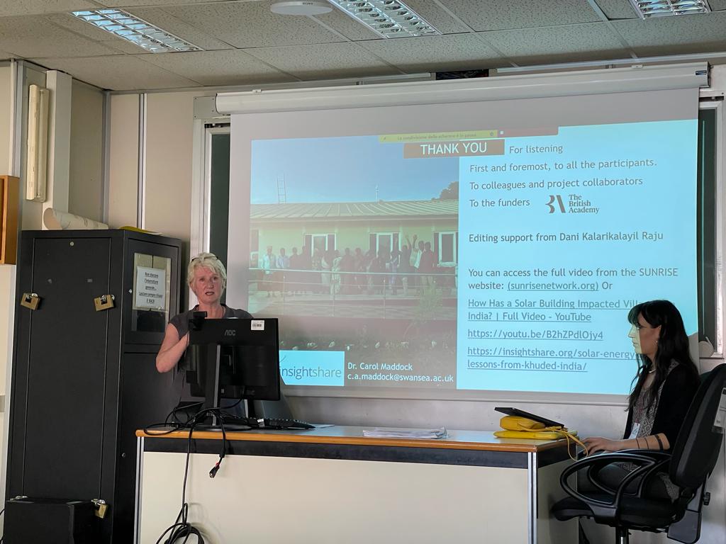 It was lovely to see @carolmaddock3 presenting on the Green Future's Panel. She presented a project 'Exploring a solar energy transition: using a #ParticipatoryVideo with most significant change (PVMSC) approach with villagers in rural #India'. @SUNRISEnet1 @SwanseaUni @solemu