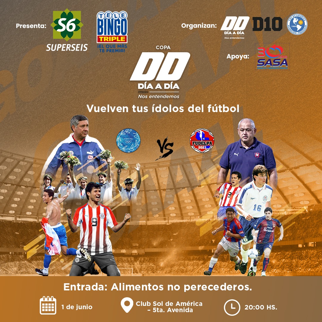 Un día para recordar y tender la mano. La Copa #DiaADiaPy en disputa en el Club <a href="/SoldeAmericapy/">Club Sol de América</a> en la Avda. 5ta., en el B° Obrero a las 20 hs.
Sorteos para los que lleven un cartón de Telebingo.
Entradas: alimentos NO perecederos para la fundación San Rafael.
¡Les esperamos!