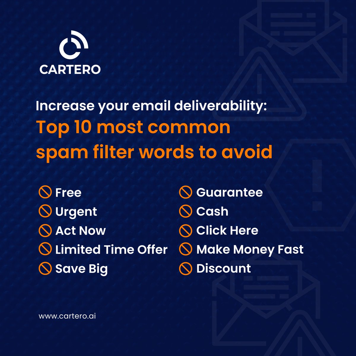 cartero_io's tweet image. By avoiding these common spam filter words and using a platform like Cartero to create and manage your email campaigns, you can increase the effectiveness of your email marketing efforts and ensure your messages reach your audience&apos;s inbox.

#SpamFilter #TriggerWords #Email
