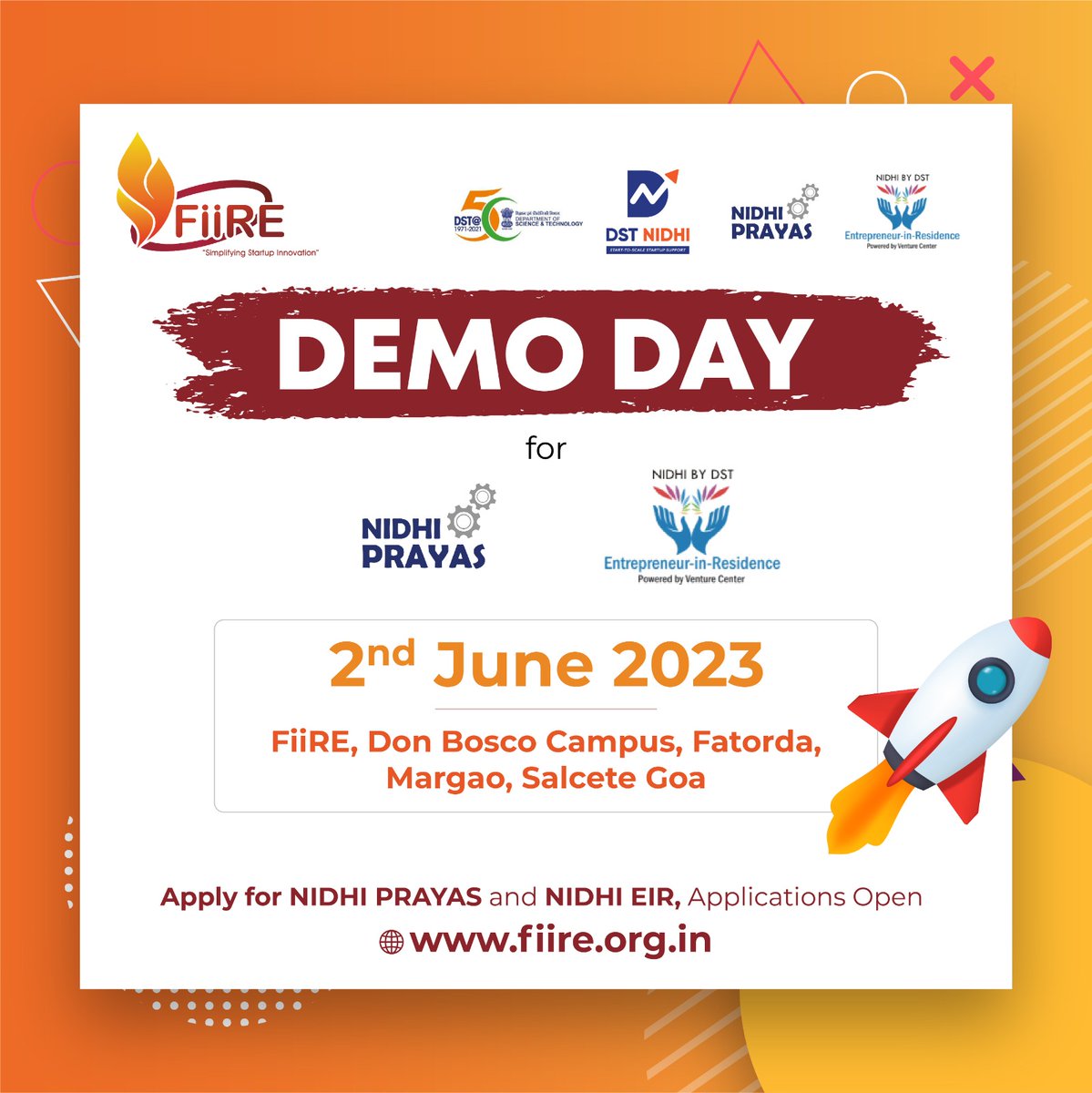 FiiREGoa's tweet photo. #FiiREUpdates: #HappeningTomorrow
FiiRE Goa Ignites the Future: DEMO DAY on June 2nd, 2023, showcasing the remarkable ventures of NIDHI PRAYAS and NIDHI EIR!"
#FiiREForGoa #TourismTech #NIDHIPRAYAS #NIDHIEIR
#DST #FiiRE #Goa #India
-FiiRE Fatorda, Goa https://t.co/UG0QXsoBKY