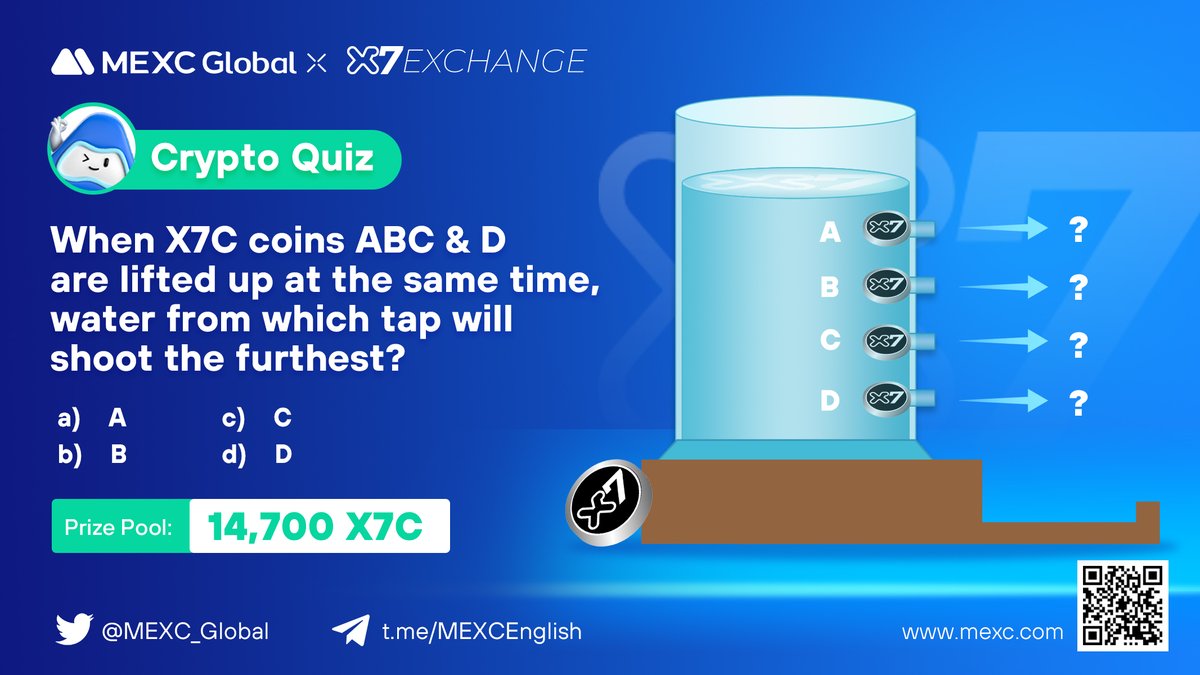MEXC's tweet photo. #MEXC x #X7Exchange collab quiz - 14,700 #X7C for grabs!    

To enter:       
🔹Follow @MEXC_Global + @X7Exchange 
🔹Like & RT the post   
🔹Submit your answer here: https://t.co/BM6yYXaijo