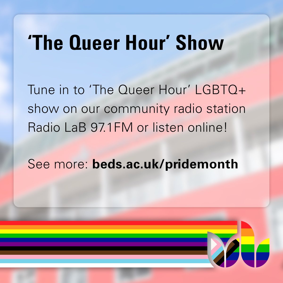 uniofbeds's tweet photo. Wishing all of our students, staff & local community a happy #PrideMonth! π³οΈβππ³οΈββ§οΈ
Swipe to take a look at the events taking place this month, see how to join our LGBTQ+ community and see more info at: https://t.co/ilsJa46WZe πΒ
#UniofBeds #BedsSU #Pride #LGTBQ https://t.co/rv6cqTt7v3