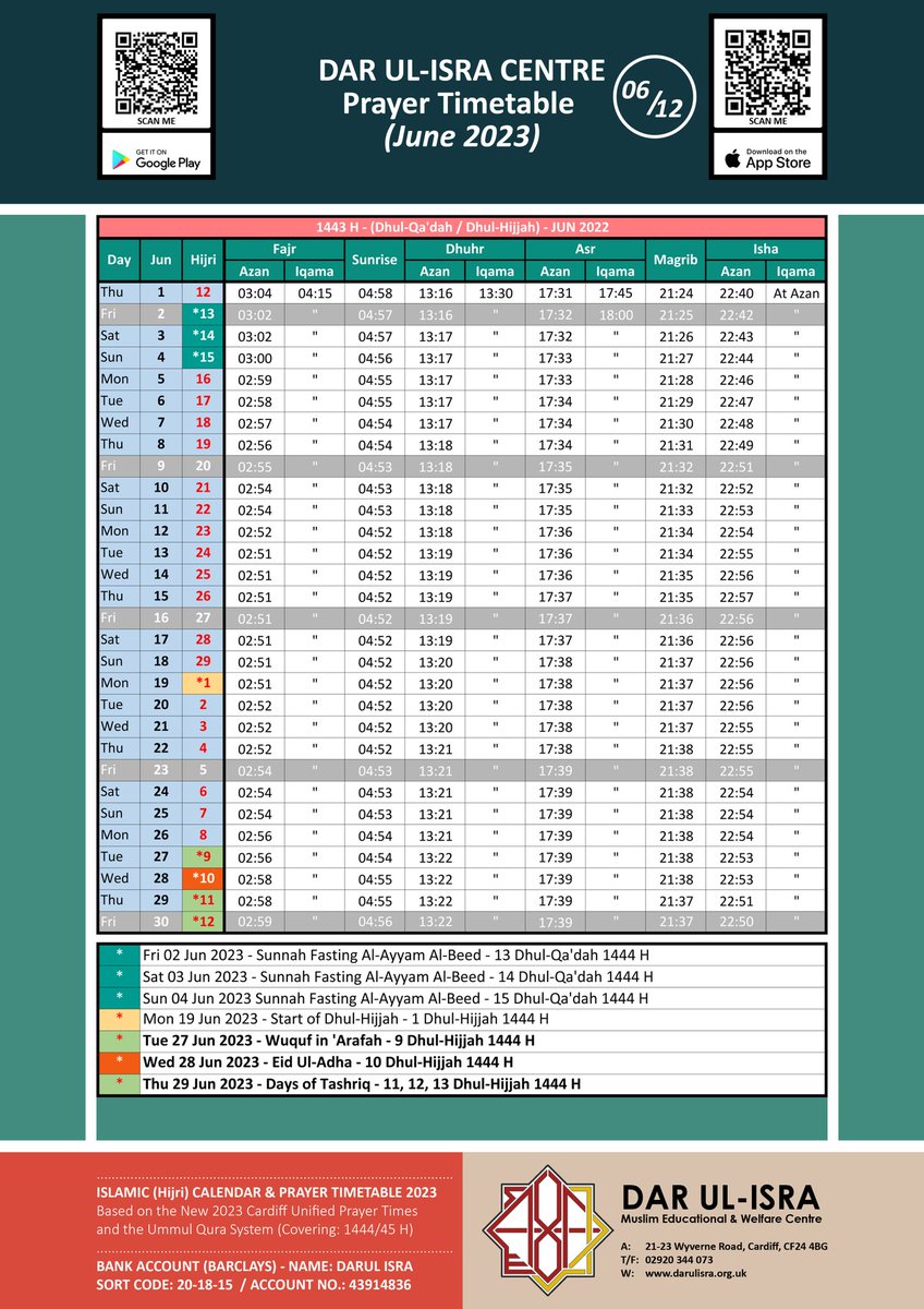 June Prayer Timetable
