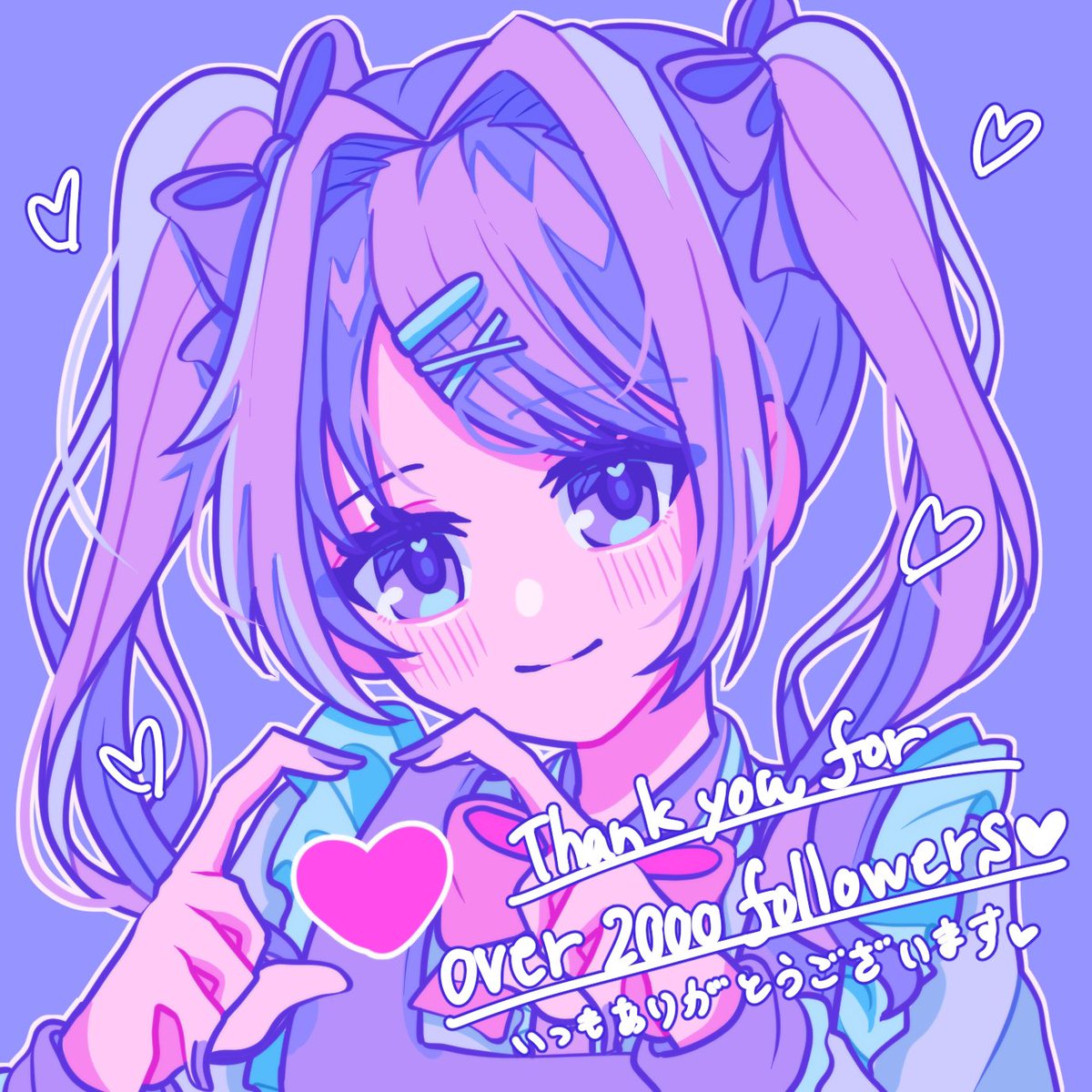 1girl heart solo heart hands twintails smile bow  illustration images