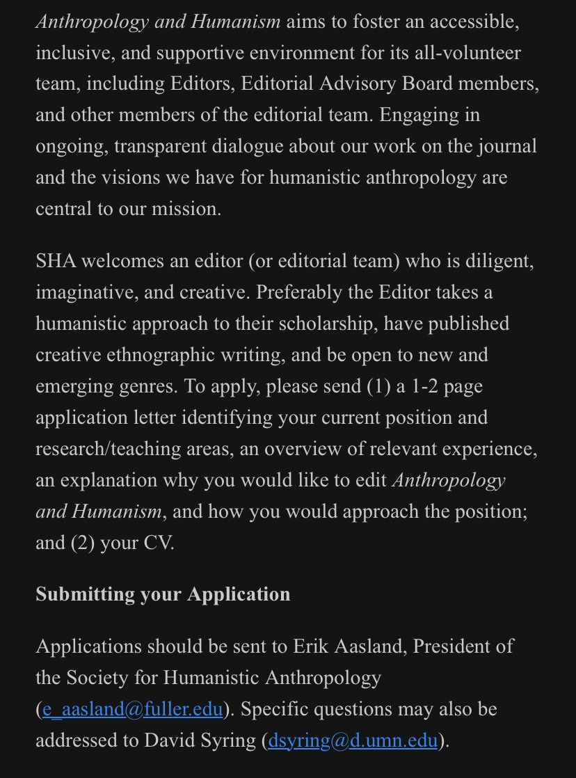 Our EIC @putawaytheglobe is resigning and we’re seeking a replacement. Applications should be sent to Erik Aasland, President of the Society for Humanistic Anthropology @SHA_Anthro (e_aasland@fuller.edu)