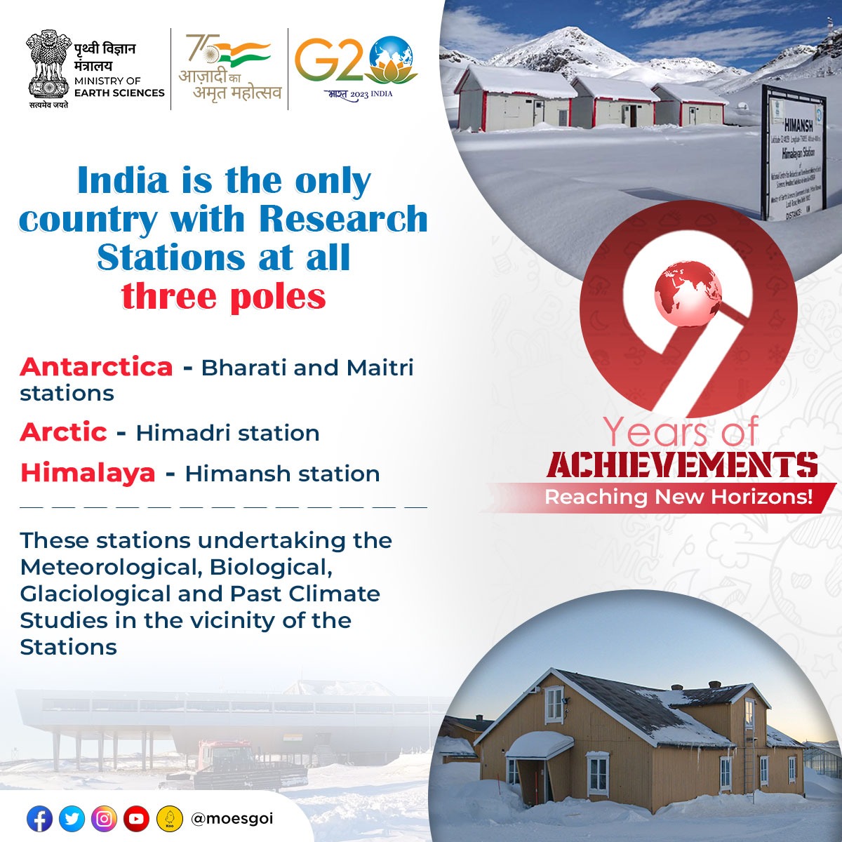 #9YearsOfSeva #MyMoES

#NewIndia leads the global fight against #ClimateChange!

Strengthening the Polar Programme,

The research stations in #Antarctica, #Arctic & #Himalaya, are equipped with cutting-edge technologies that are invaluable for conducting research in a variety of…