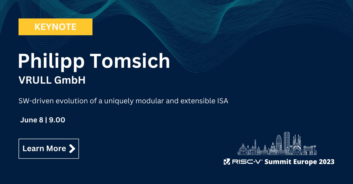 VRULLEU's tweet image. Join us @ #RISCVSummitBarcelona!
Philipp Tomsich will deliver a captivating keynote delving into the limitless potential of a uniquely modular and extensible ISA. Discover the power of RISC-V&apos;s SW-driven evolution and its impact on the future of computing.@risc_v #RISCVeverywhere