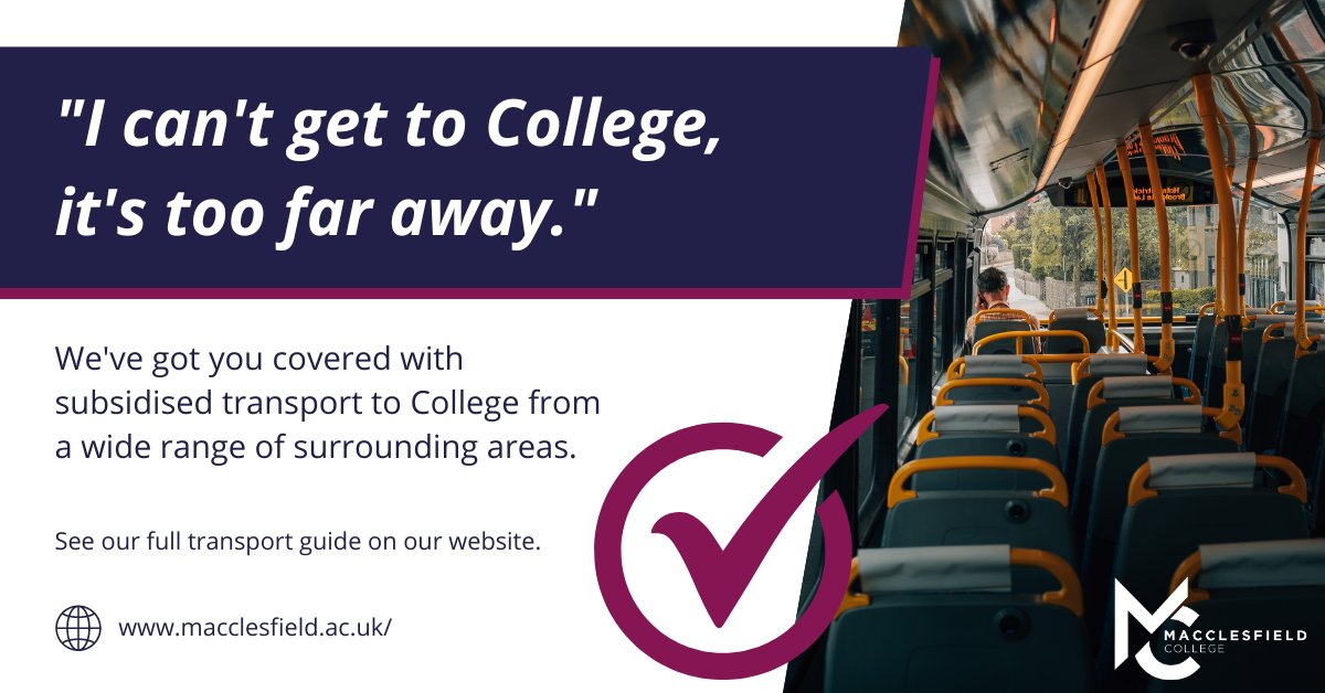 Did you know we offer subsidised transport to get to and from College? 🚌 We have bus services from a range of locations including Stockport, Congleton, Buxton and more, and can offer subsidised travel for students not covered by this service.