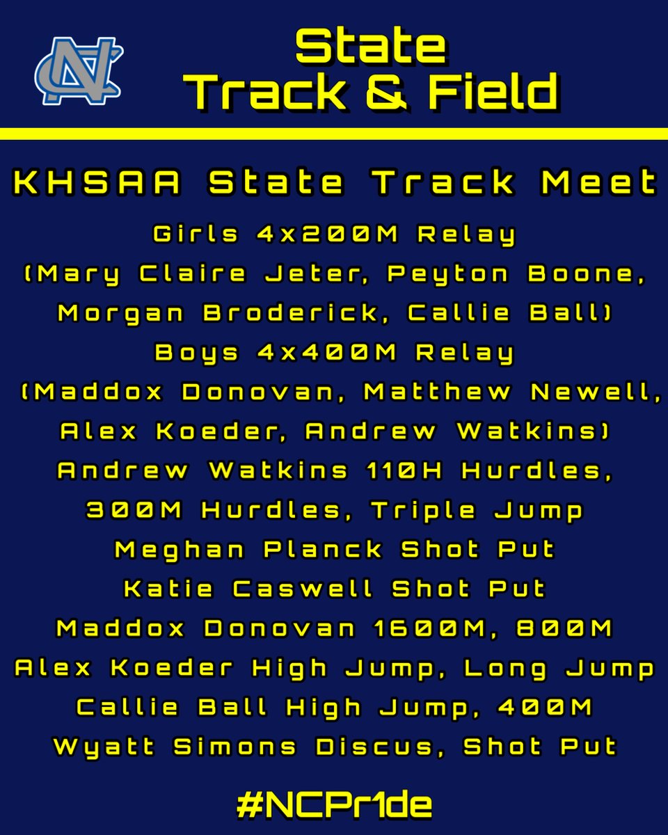 Wishing the best to our Lady Jackets &amp; Bluejackets @ State! State Meet is today @ the UK Track and Field Complex, start time @ 9:15am! #LetsGo #NCPr1de